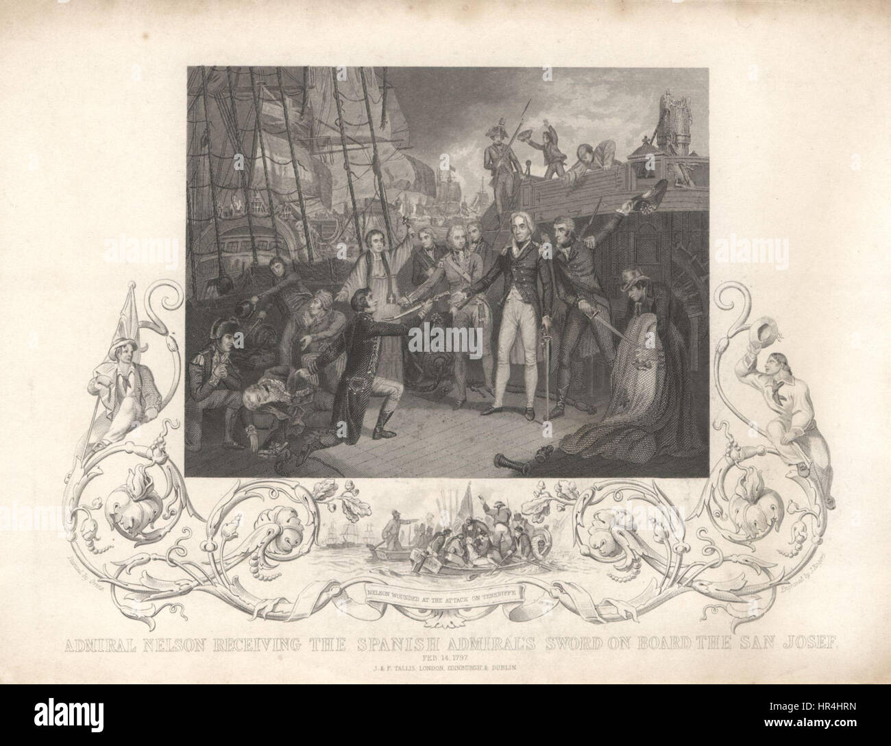 L'ammiraglio Nelson riceve l'Ammiraglio spagnolo la spada sul bordo del San Josef (Horatio Nelson, Visconte Nelson) da Daniel Orme Foto Stock