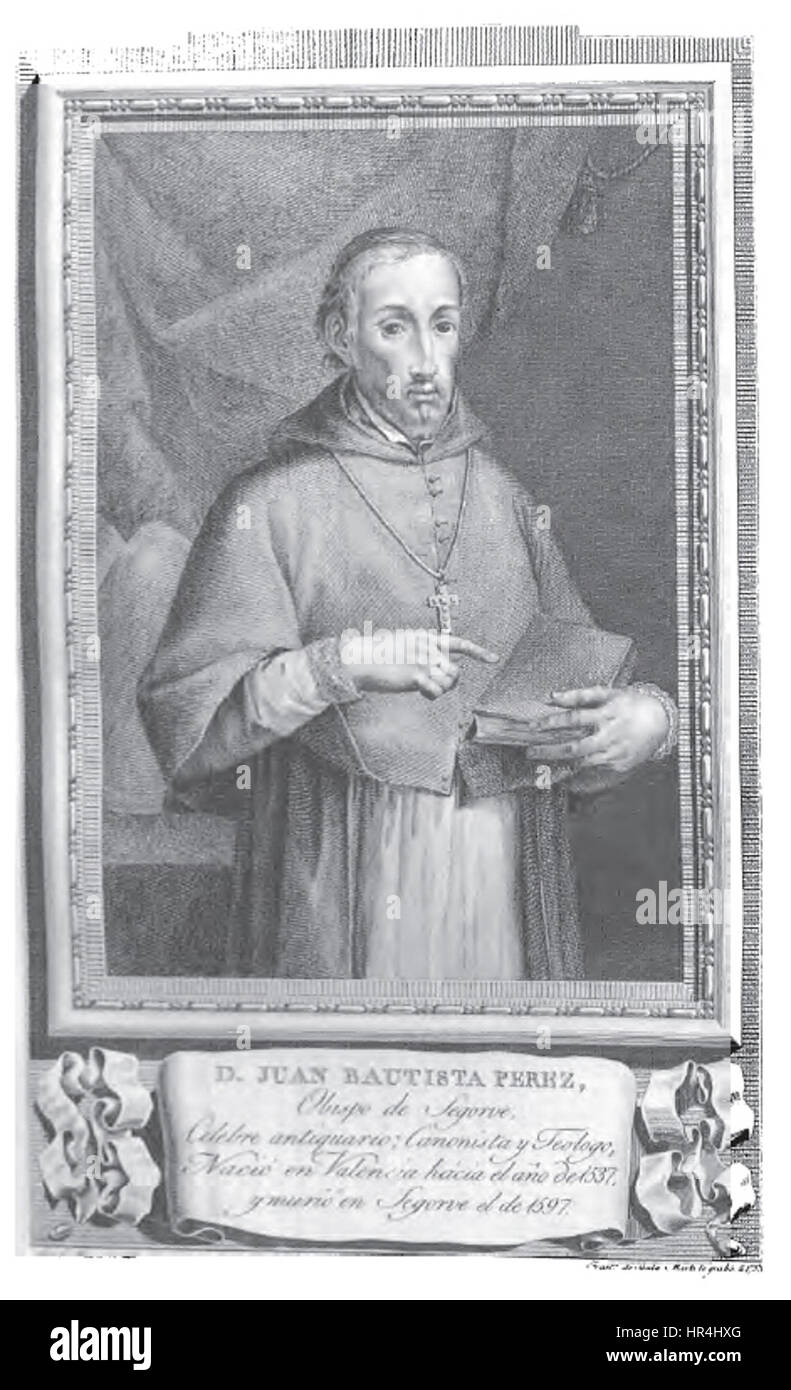Juan Bautista Pérez era un artista spagnolo noto per le sue opere religiose e storiche. I suoi contributi alla pittura barocca spagnola riflettono gli stili drammatici ed emozionali del periodo, enfatizzando la luce, l'ombra e i temi religiosi. Foto Stock