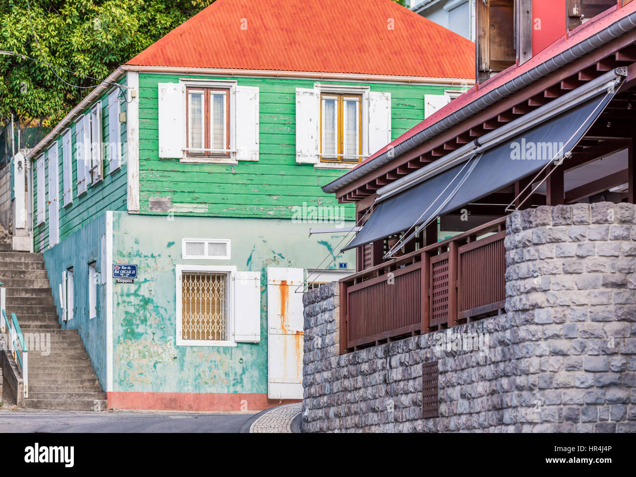 Edifici in Gustavia, St Barts Foto Stock