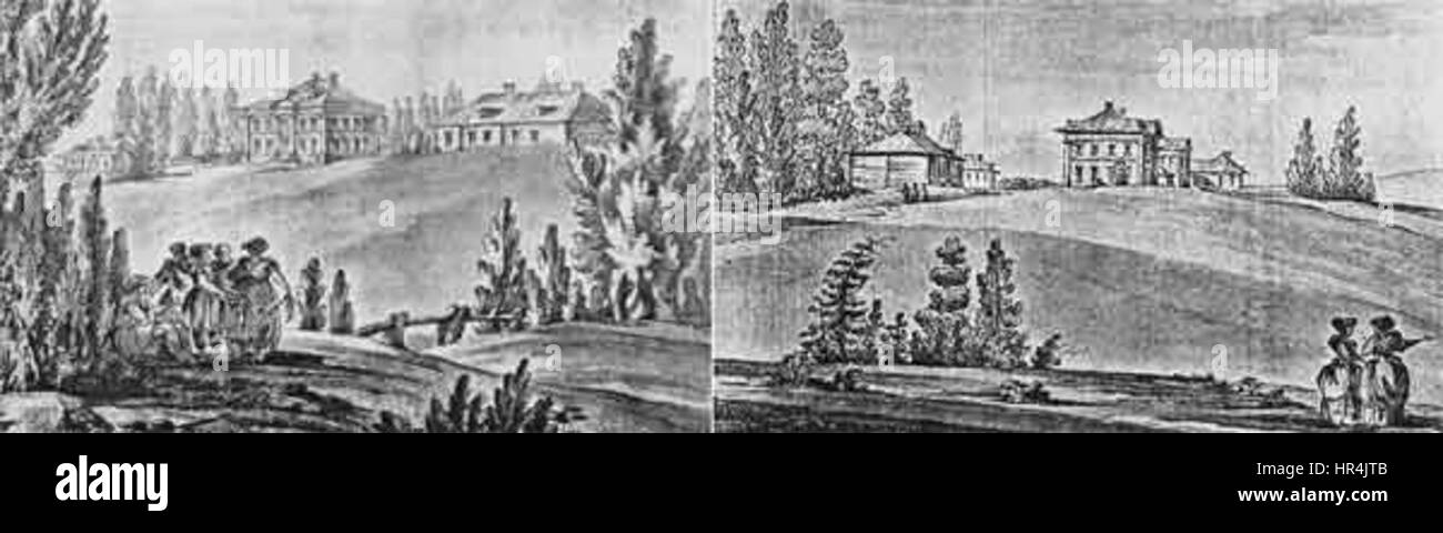 "Pargolovo veduta" è un paesaggio panoramico che raffigura la città di Pargolovo in Russia. Il dipinto ritrae l'architettura e l'ambiente naturale circostante, offrendo un'istantanea della vita rurale russa e delle sue caratteristiche locali. Foto Stock