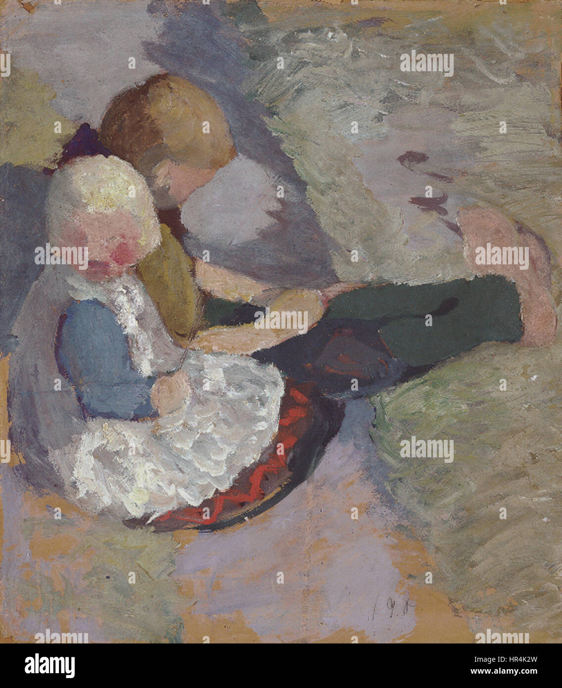 Paula Modersohn-Becker Zwei Kinder auf einer Wiese sitzend Foto Stock