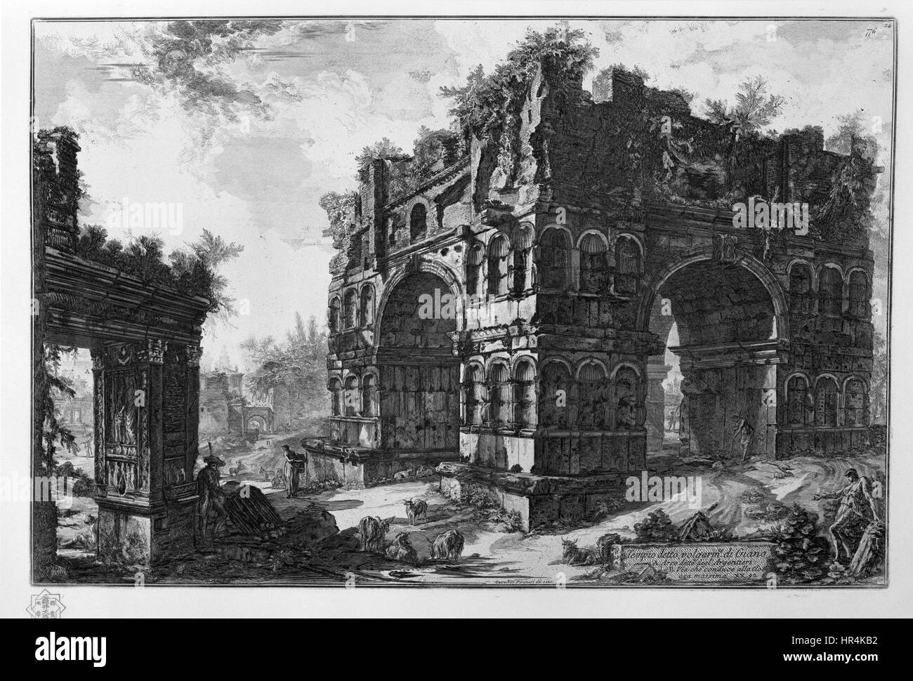 Questa opera di Giovanni Battista Piranesi, intitolata "Piranesi-17024", presenta il suo caratteristico stile di incisione dettagliato. Piranesi è noto per le sue raffigurazioni di rovine romane e studi architettonici, che riflettono il suo interesse per l'antichità classica. Foto Stock