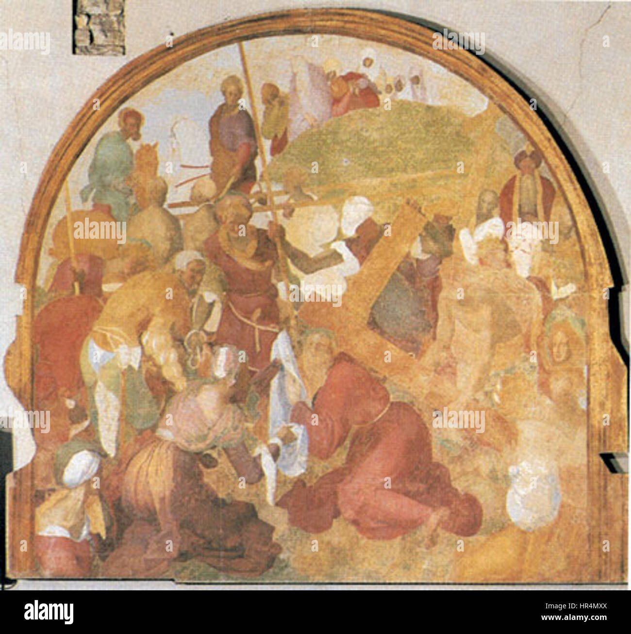 La *via Crucis* di Pontormo presso il monastero della Certosa presenta il percorso della passione di Cristo, concentrandosi sull'intensità emotiva del suo viaggio. L'opera incarna il fervore religioso del Rinascimento, con una forte enfasi su figure espressive e composizioni drammatiche. Foto Stock