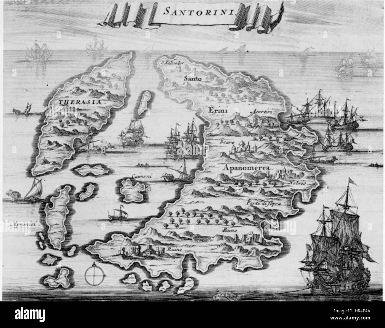 Mappa vecchia di Santorini Foto Stock