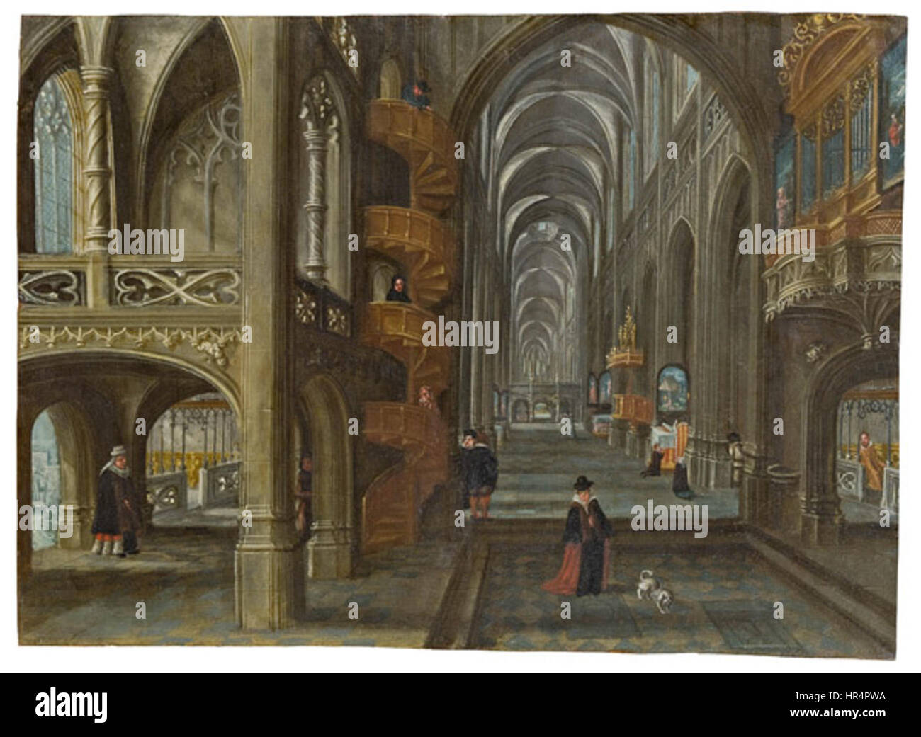 Paolo Vredeman de Vries (cerchio) Kircheninterieur mit Wendeltreppe Foto Stock