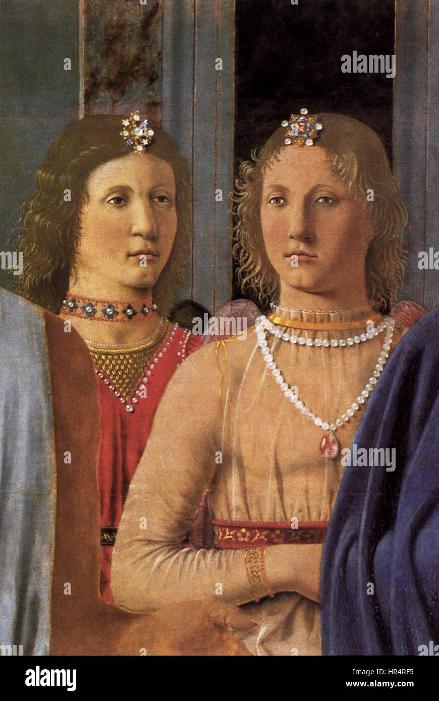 La "Pala del Montefeltro" di Piero della Francesca è un capolavoro dell'arte rinascimentale, con questo particolare dettaglio che mostra l'uso sofisticato della prospettiva e della luce, tipico dello stile dell'artista. Foto Stock