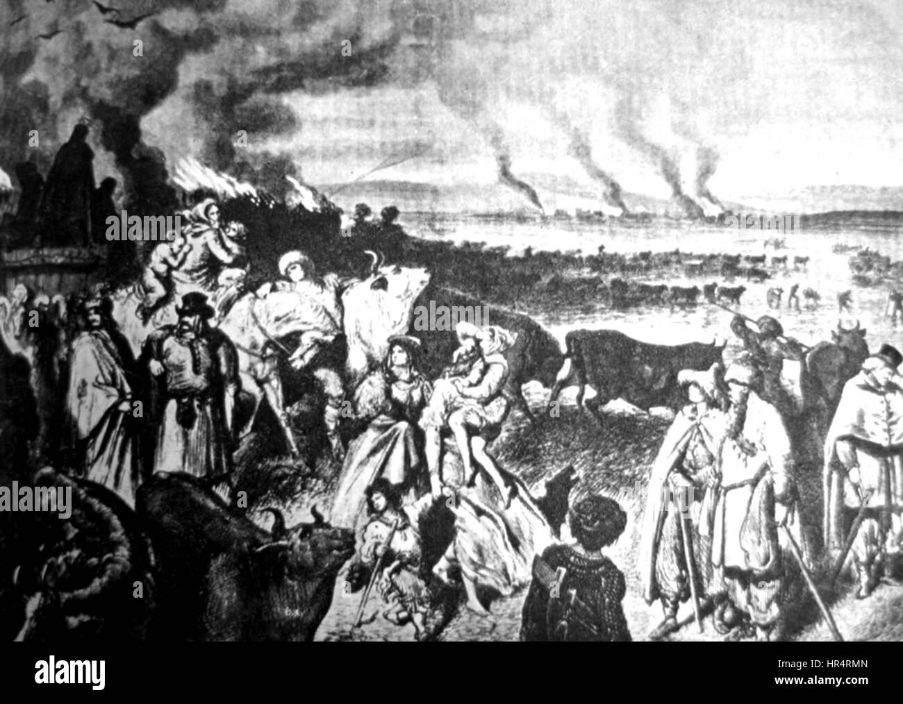 Questo dipinto del 1863 raffigura contadini polacchi in fuga prima dell'esercito russo. L'opera d'arte cattura la disperazione e il movimento dei civili durante i tumulti della rivolta di gennaio in Polonia. Foto Stock