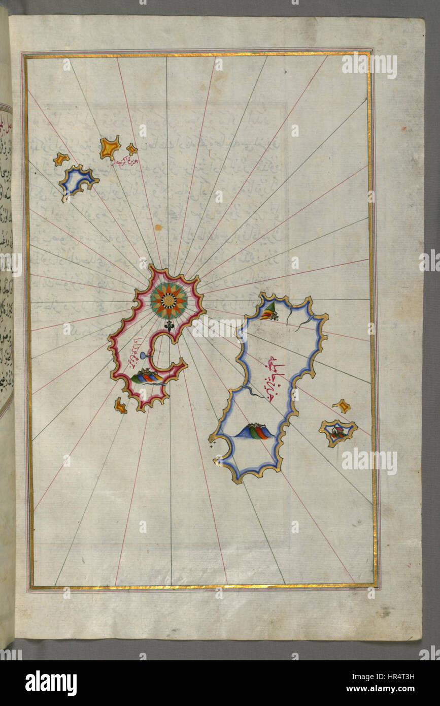 Piri Reis - Mappa di Aloneses e isole non identificato - Walters W658364B - Pagina completa Foto Stock