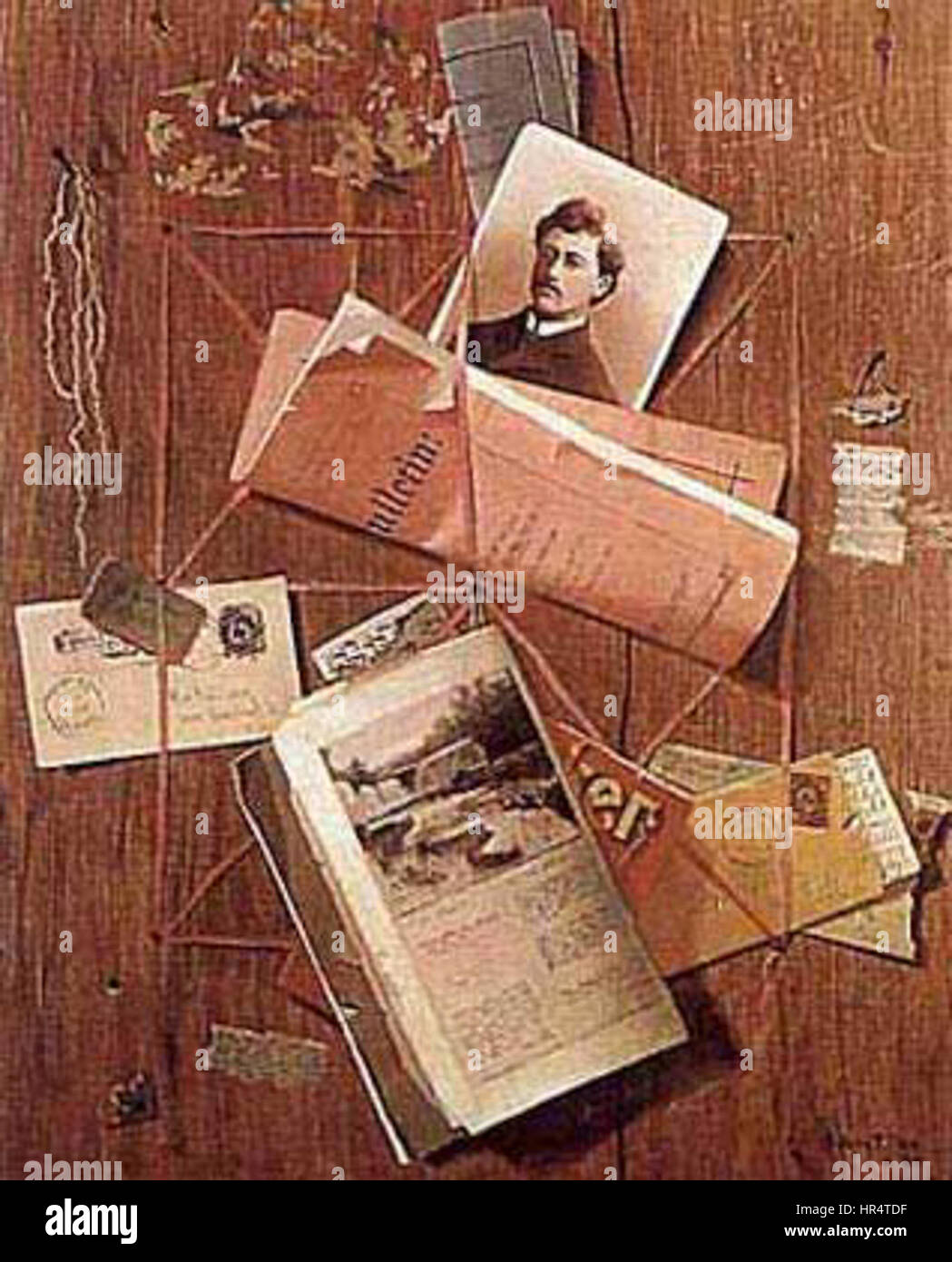 Il "Peto Letter rack" è un oggetto funzionale ma decorativo, spesso realizzato con materiali come legno o metallo. Funge da portacarte, progettato per organizzare la corrispondenza in casa o in ufficio. Foto Stock