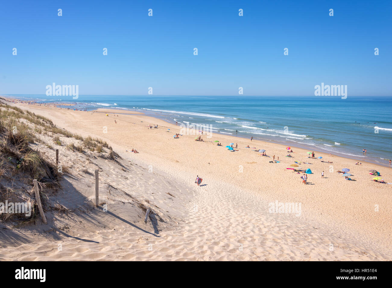 Le dune e la spiaggia di Lacanau, Oceano Atlantico, Francia Foto Stock