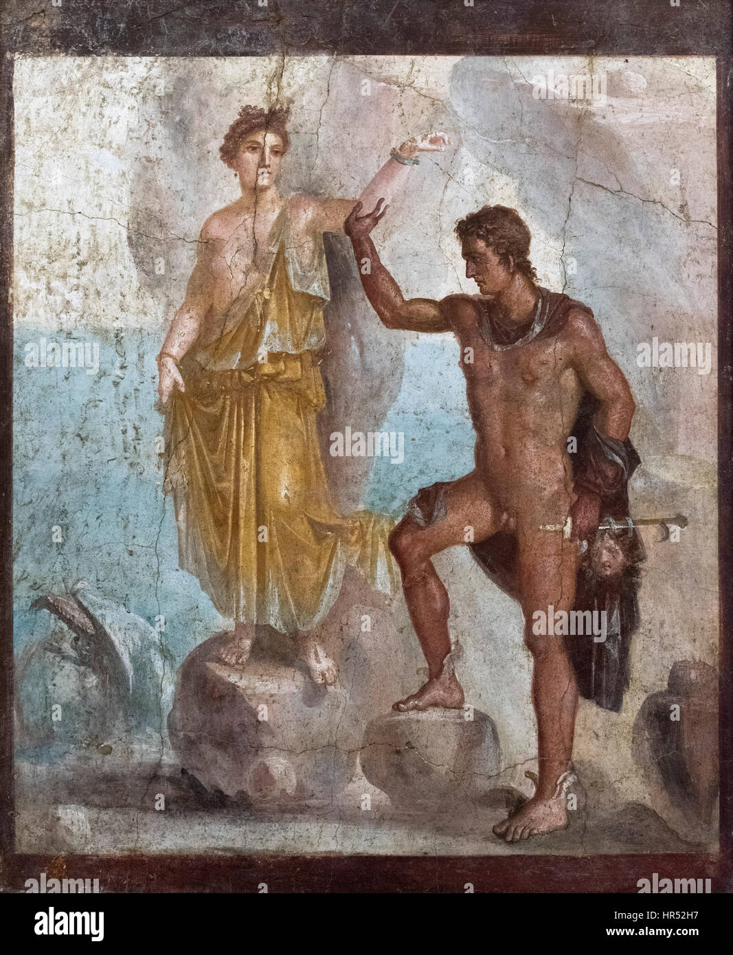 Napoli. L'Italia. Perseo e Andromeda, affresco 62-79 AD, dalla casa dei Dioscuri a Pompei, Museo Archeologico Nazionale di Napoli. Foto Stock