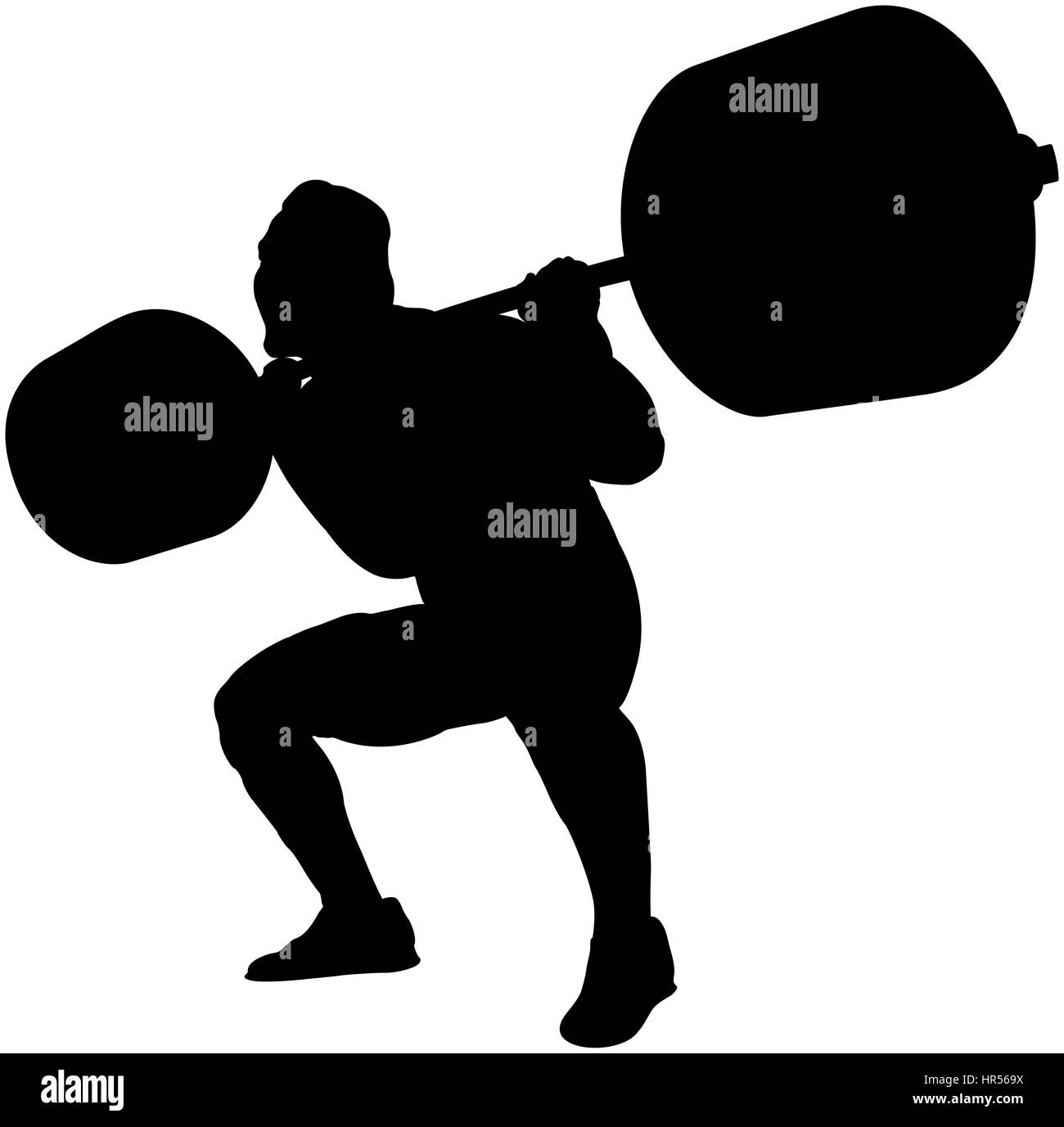 Atleta maschio powerlifter squat barbell silhouette nera Foto Stock