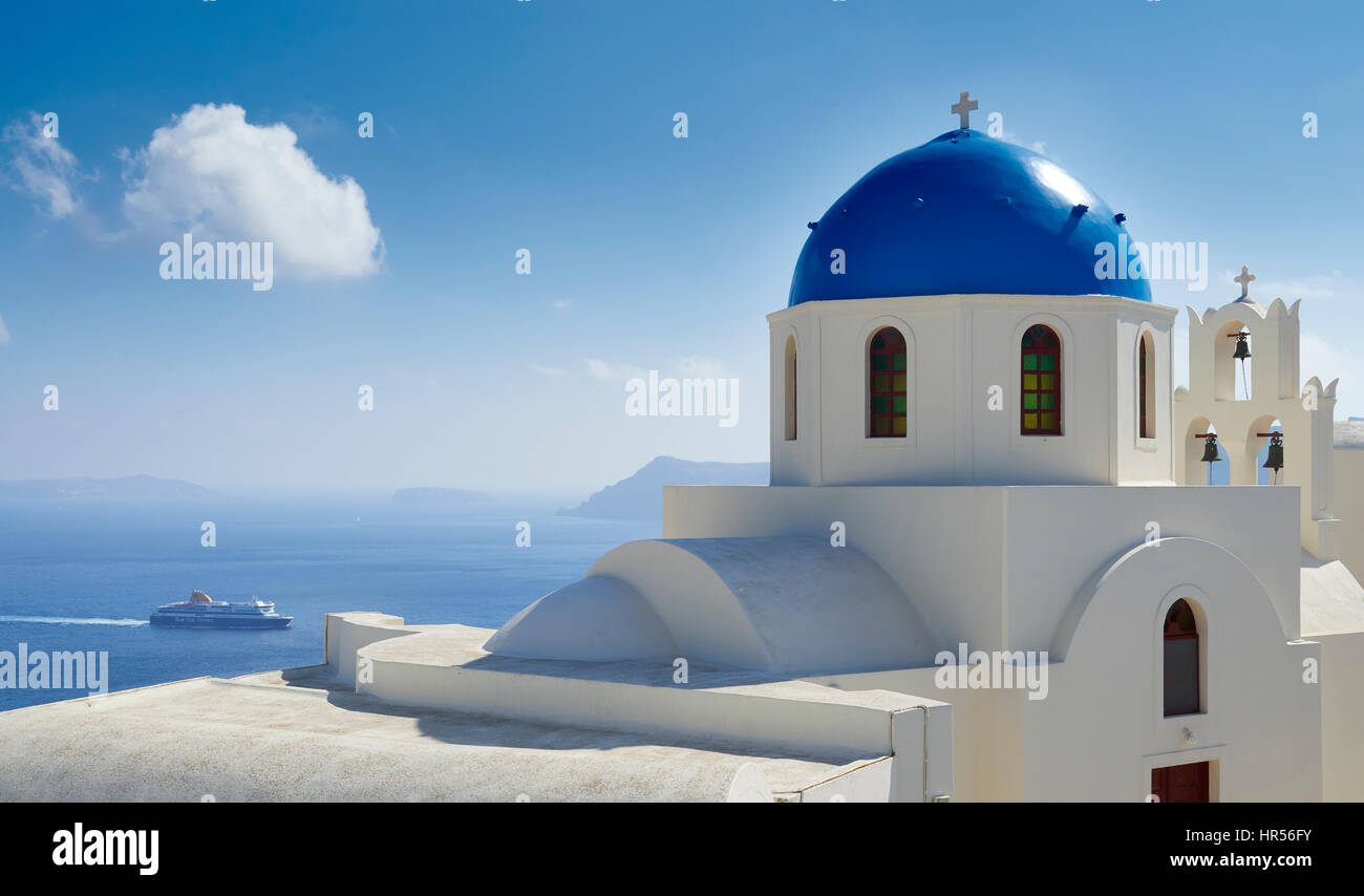 La cupola blu chiese greche di Santorini Foto Stock