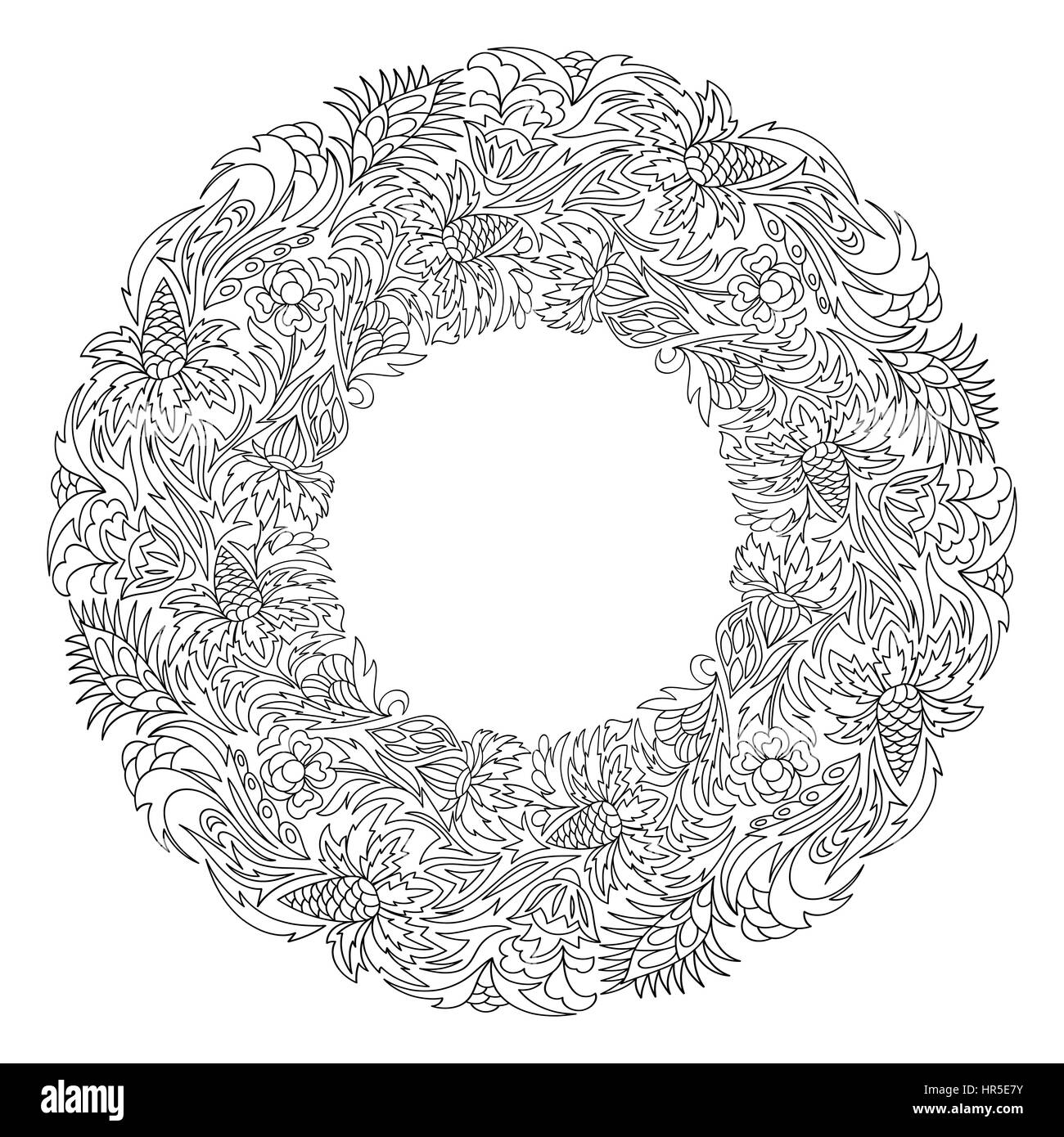 Ghirlanda nuziale di fantasia fiori e foglie. Illustrazione Vettoriale