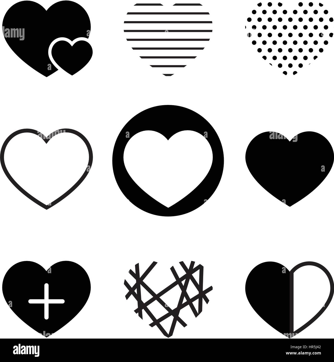 Semplici icone di cuore. Illustrazione Vettoriale. Illustrazione Vettoriale