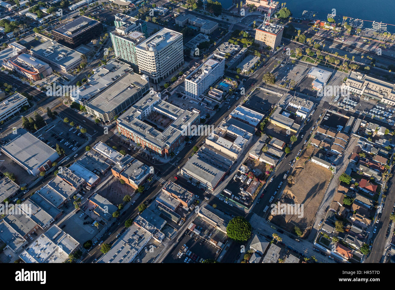 Los Angeles, California, Stati Uniti d'America - Agosto 16, 2016: Pomeriggio Vista aerea del centro cittadino di San Pedro nella città di Los Angeles. Foto Stock
