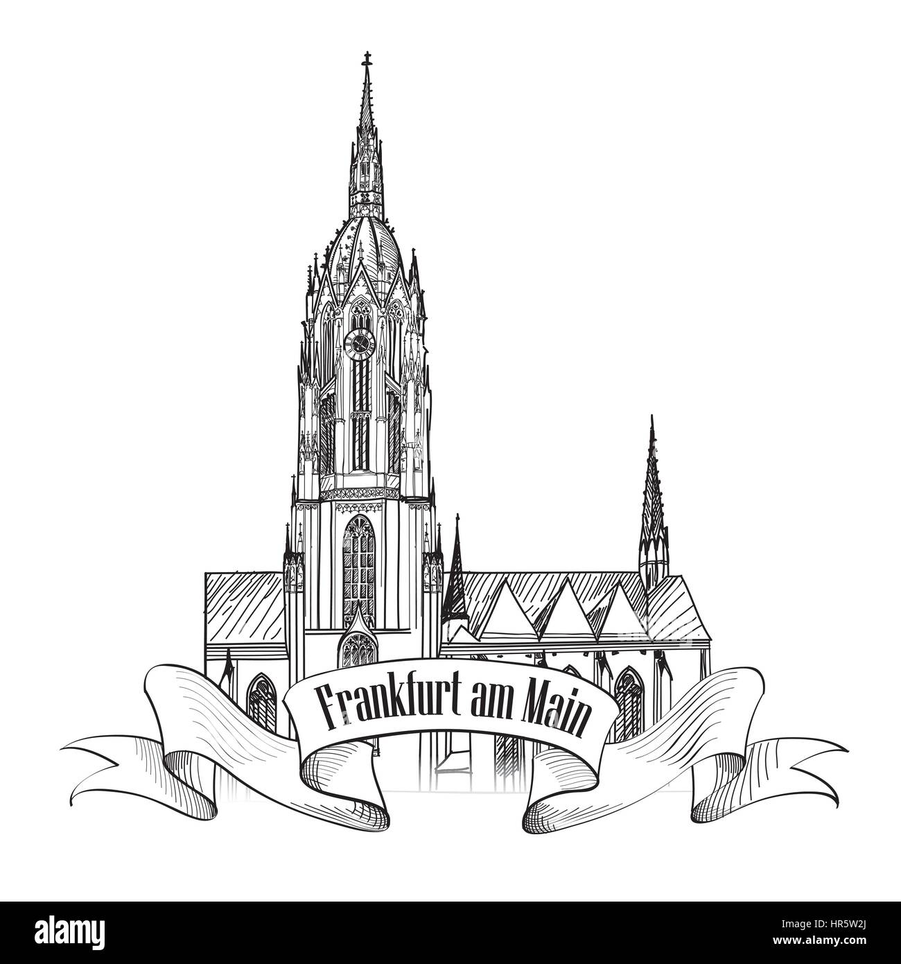 Cattedrale dom, roemerberg, frankfurt am main, Germania. tedesco simbolo isolato. Illustrazione Vettoriale