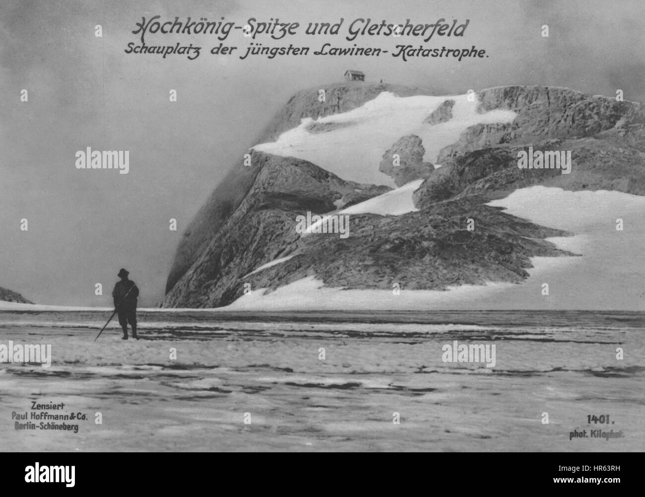 Il tedesco della Prima Guerra Mondiale Cartolina fotografica che ritrae Hochkonig Montagna in Austria dopo una valanga, 1915. Dalla Biblioteca Pubblica di New York. Foto Stock