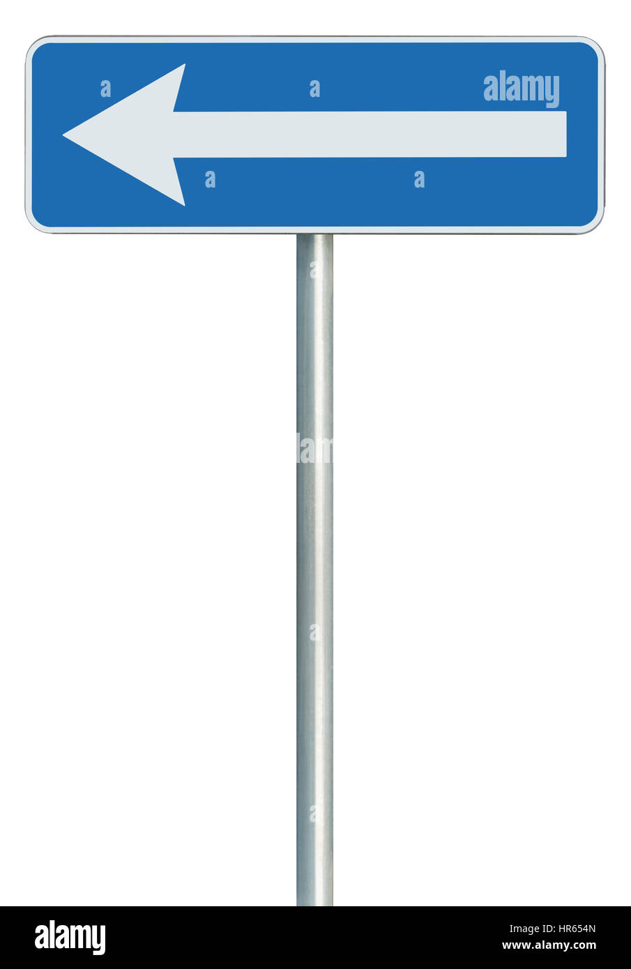 A sinistra del percorso di traffico direzione solo cartello stradale  ruotare puntatore, blue isolato di segnaletica
