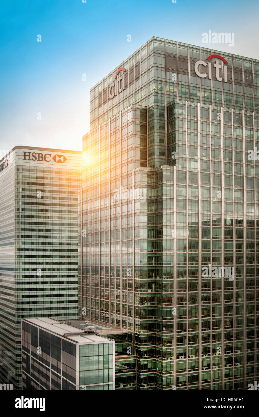 Banca Citi e HSBC edifici per uffici a Canary Wharf, Docklands, London REGNO UNITO Foto Stock