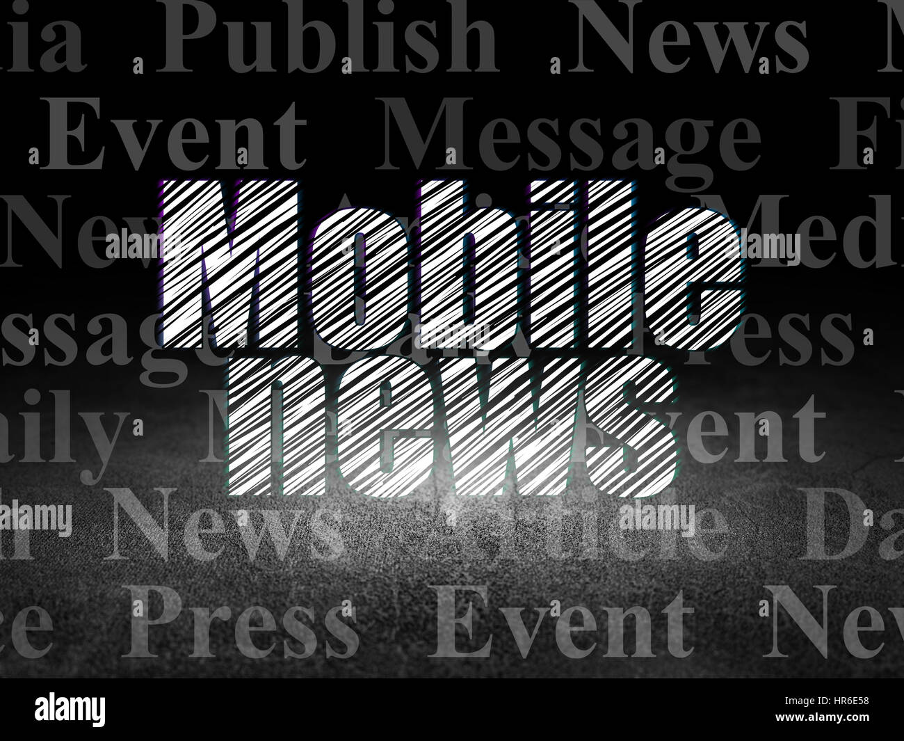 News concept: Mobile News in grunge dark room Foto Stock