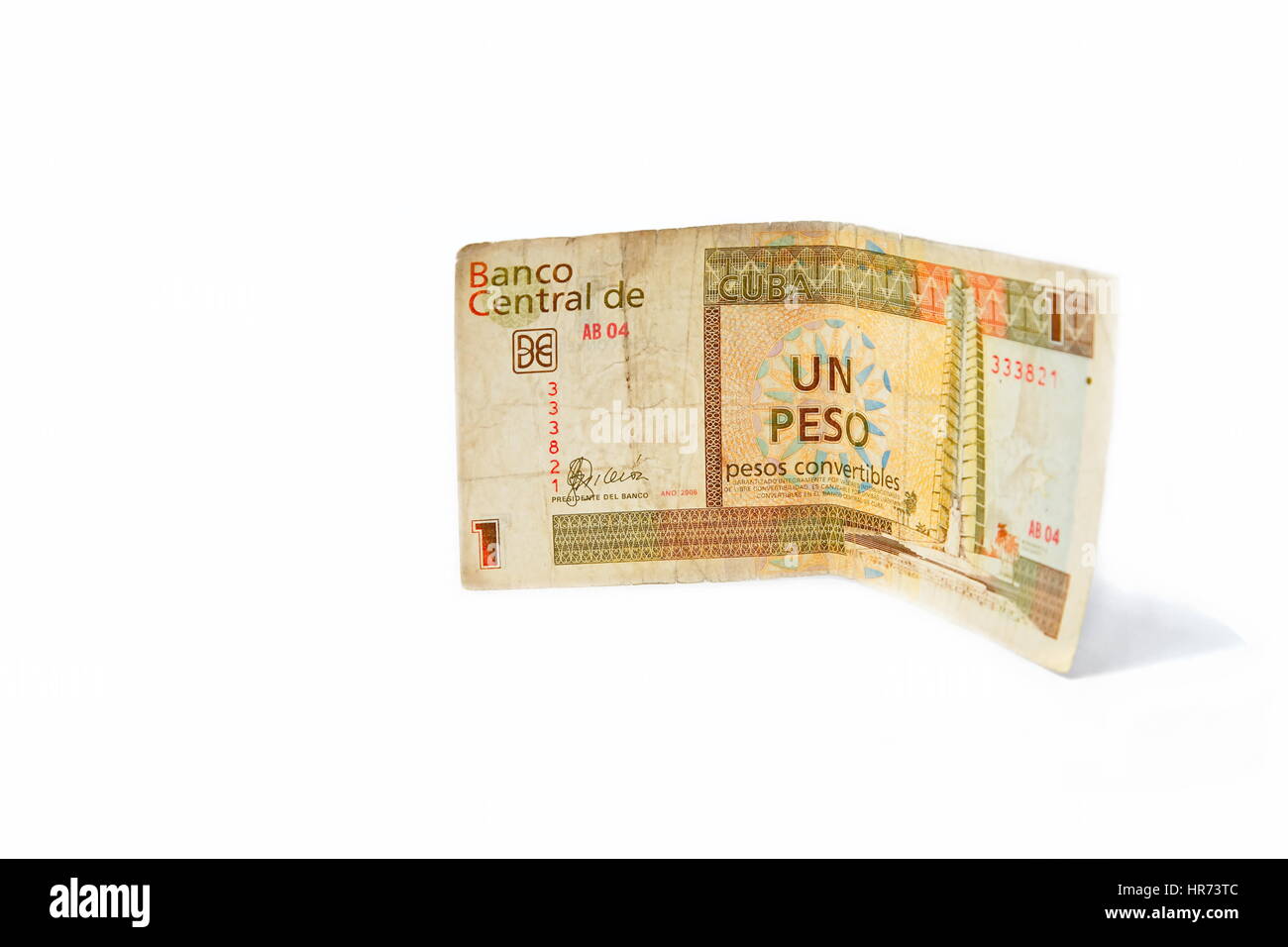 Un peso cubano convertible, su sfondo bianco Foto Stock