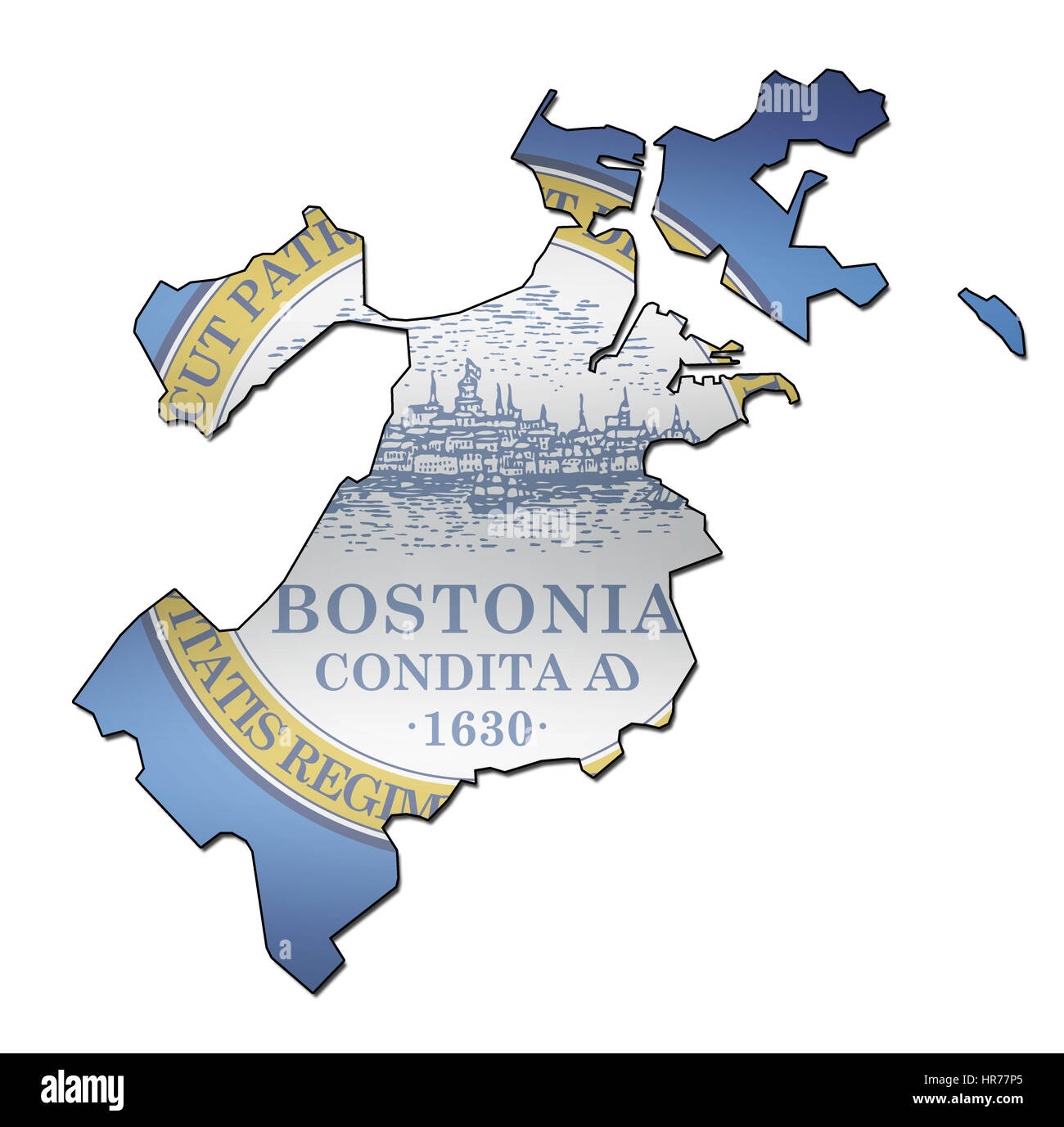 Vecchio vintage mappa del territorio di Boston con bandiera Foto Stock