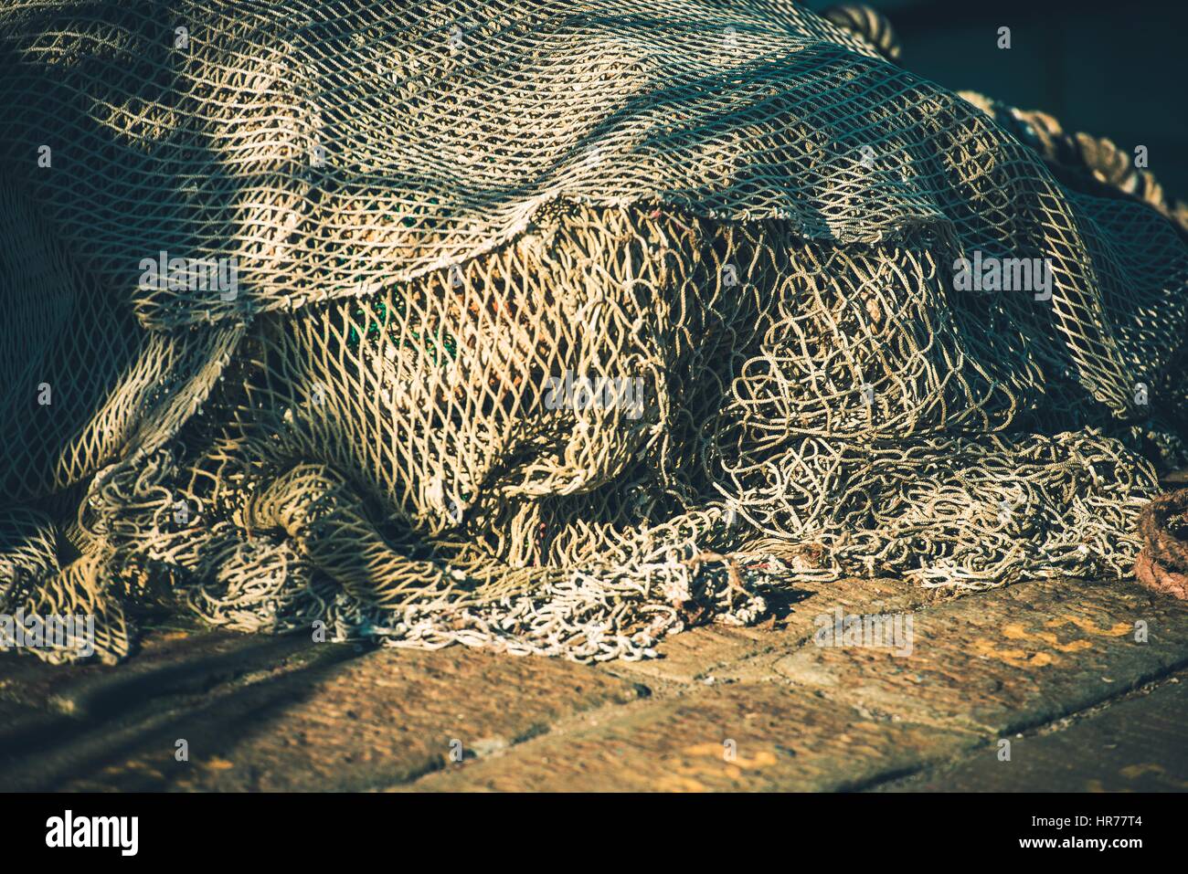 Villaggio di Pescatori reti. Industria della pesca concetto foto. Foto Stock