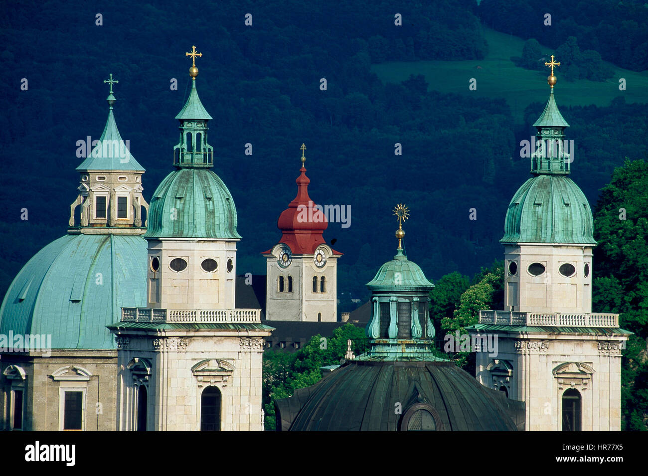 Guglie e cupole di Salzberg, Austria Foto Stock
