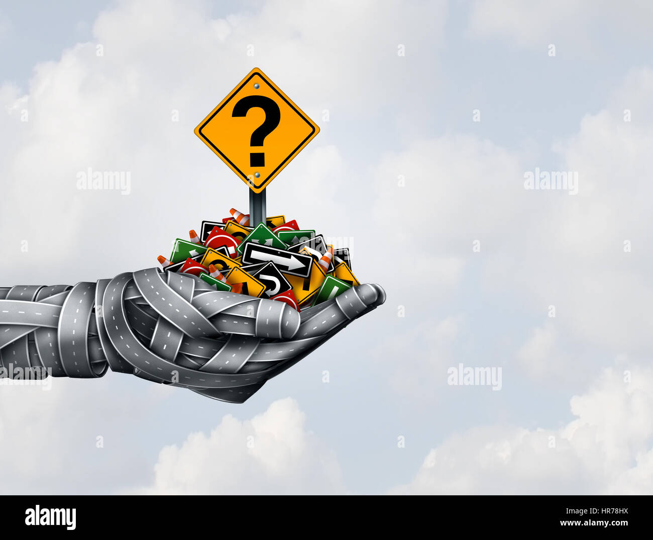 Percorso di soluzione di strategia e direzione di idee nella leadership aziendale o il trasporto risposte concetto presentando il proprio piano strategico con un gruppo di Foto Stock