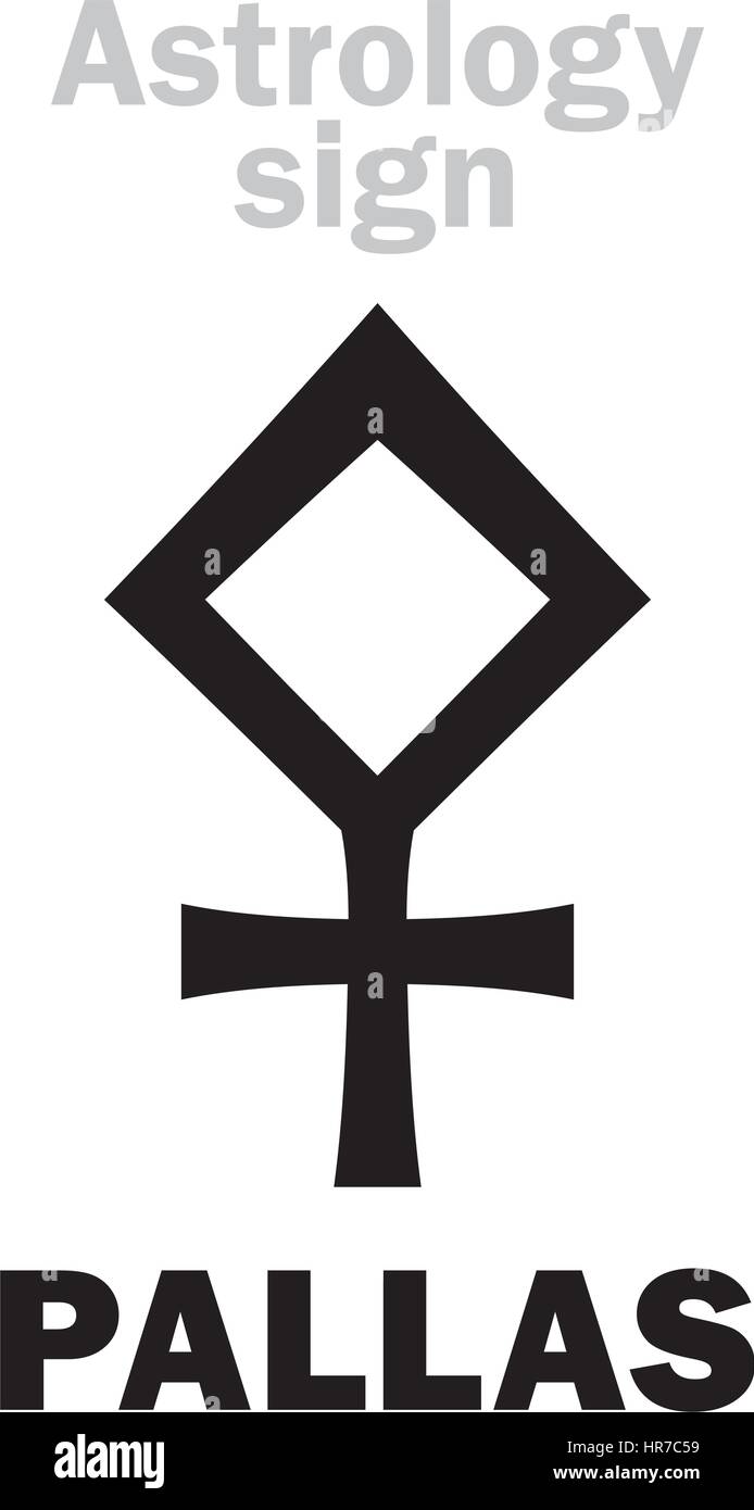 Alfabeto astrologia: PALLAS ATHENA, classic asteroide. Caratteri geroglifici segno (simbolo unico). Illustrazione Vettoriale