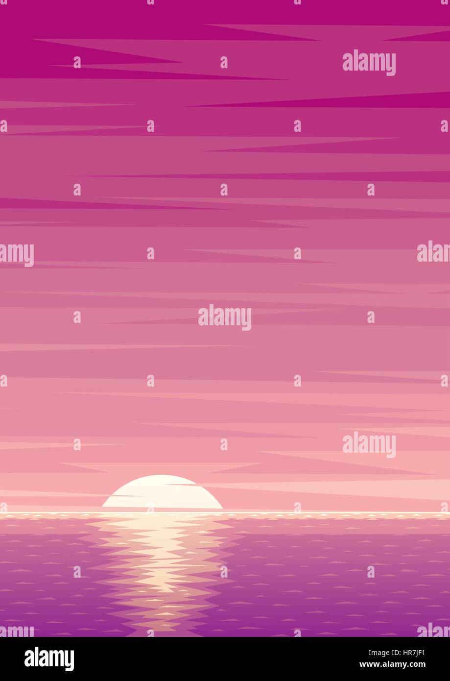 Cartoon Sfondo oceano con sunrise e copia dello spazio. Illustrazione Vettoriale