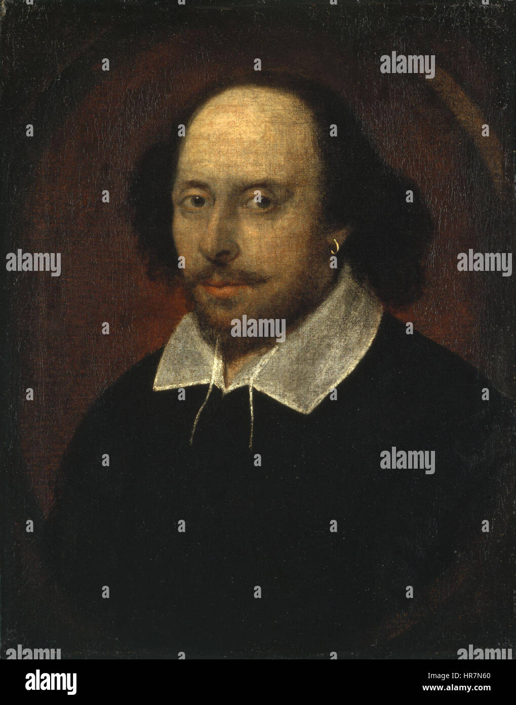 Il ritratto di John Taylor di William Shakespeare cattura l'iconico drammaturgo con un focus sulla presenza intellettuale. L'opera è notevole per la sua rappresentazione realistica delle caratteristiche facciali di Shakespeare e la sua influenza sulla letteratura e la cultura. Foto Stock