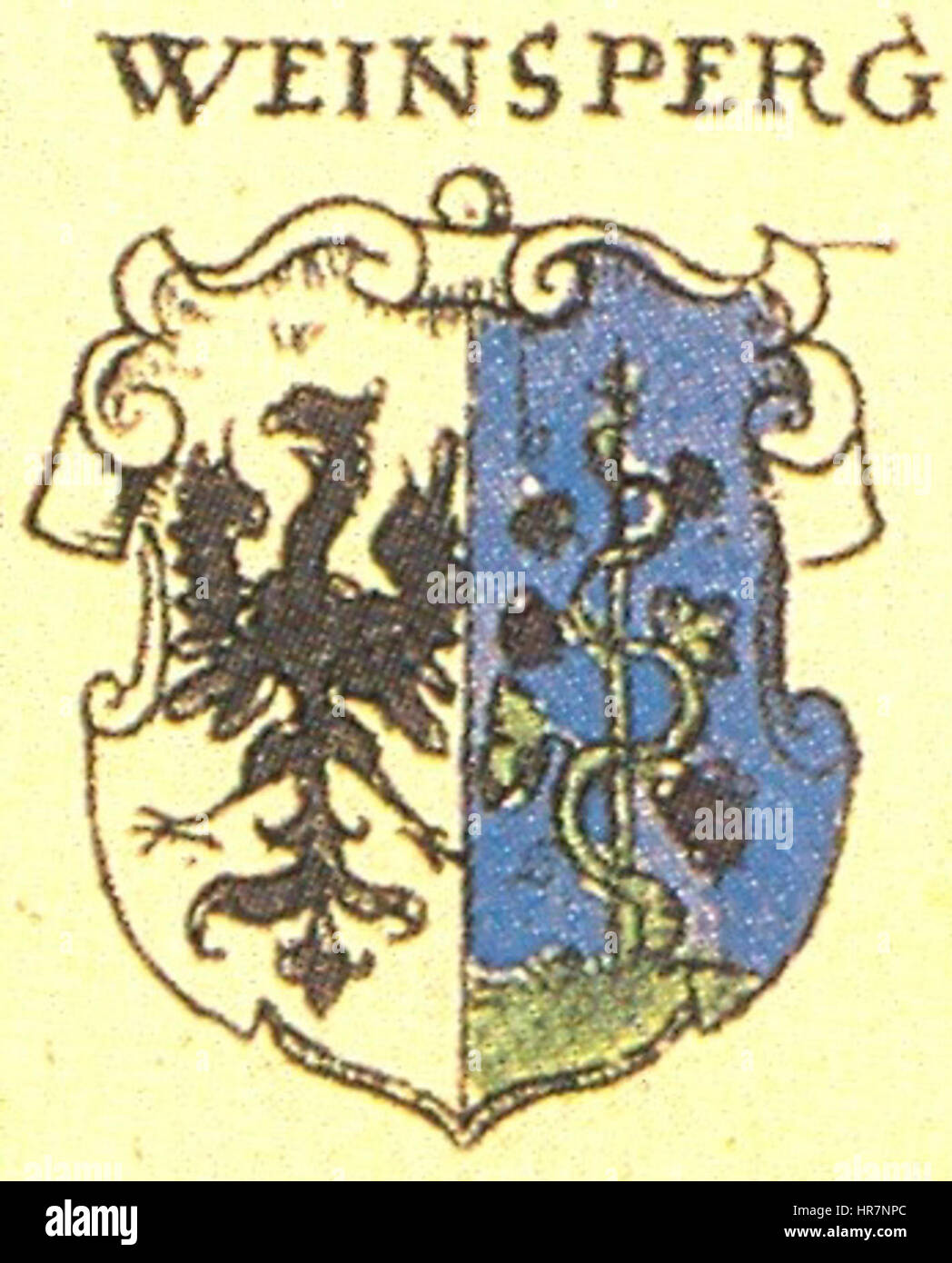 Il 'Wappen Weinsberg' è un'opera araldica del 1605, che rappresenta lo stemma della famiglia Weinsberg. Questo lavoro riflette l'importanza dell'araldica nella cultura tedesca durante il Rinascimento e l'inizio del periodo moderno. Foto Stock