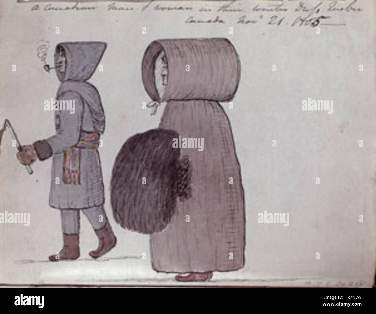 Il *abito invernale in Canada* di Sempronius Stretton cattura l'abbigliamento tradizionale indossato in Canada durante i mesi invernali. Le opere d'arte riflettono sia la moda che gli adattamenti climatici. Foto Stock