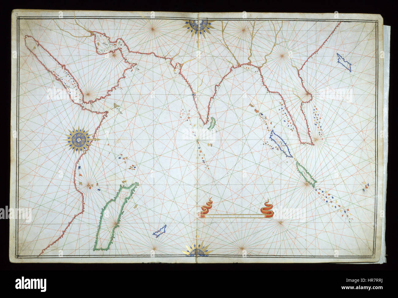 Turco - metà di destra di una mappa del mondo che mostra in Africa e in Estremo Oriente - Walters W6601B - Gruppo aperto Foto Stock