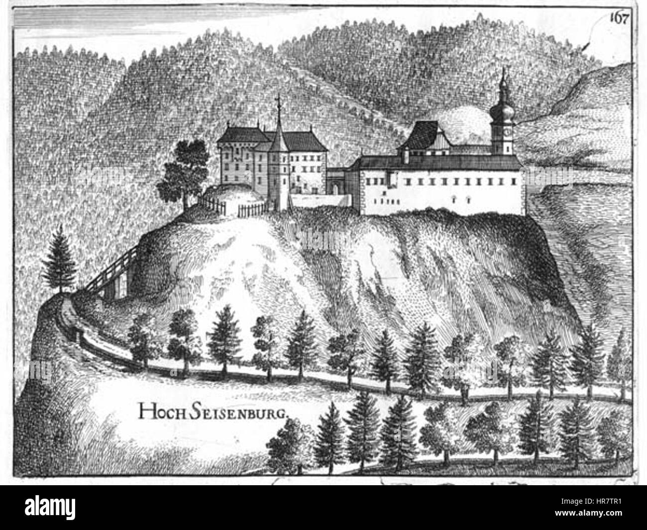 L'opera attribuita a Vischer, 'Seisenburg', è un pezzo medievale o del primo Rinascimento, noto per i suoi forti temi architettonici e i dettagli intricati. Il dipinto cattura elementi di architettura gotica insieme al simbolismo religioso. Foto Stock