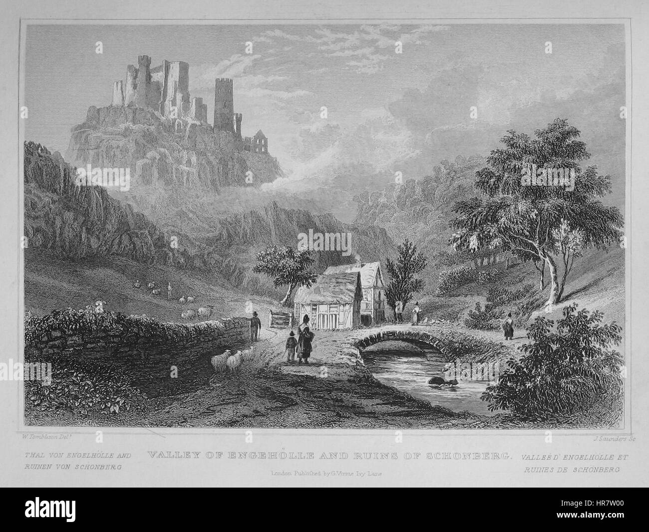 Questo lavoro di Tombleson raffigura la regione di Schoenburg, che mostra la bellezza naturale del paesaggio. Il dipinto mette in evidenza il terreno accidentato e gli effetti atmosferici tipici della pittura paesaggistica europea del XIX secolo. Foto Stock