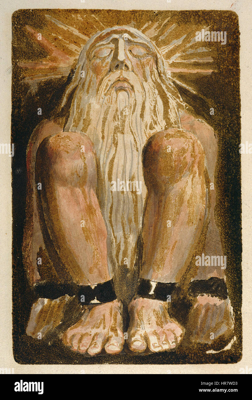 Il primo Libro di Urizen, un'opera di William Blake, presenta una visione della creazione e dell'ordine cosmico. Questa copia A, oggetto 3, include le intricate illustrazioni di Blake, che completano l'esplorazione del poema di temi religiosi e filosofici, compresa la natura dell'esistenza. Foto Stock