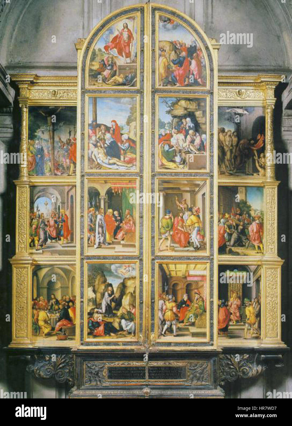 L’altare d’argento nella cappella di Sigismondo della cattedrale del Wawel, un dipinto di Georg Pencz, un artista tedesco, creato tra il 1531 e il 1538, che presenta l’altare nel suo stato chiuso. Foto Stock