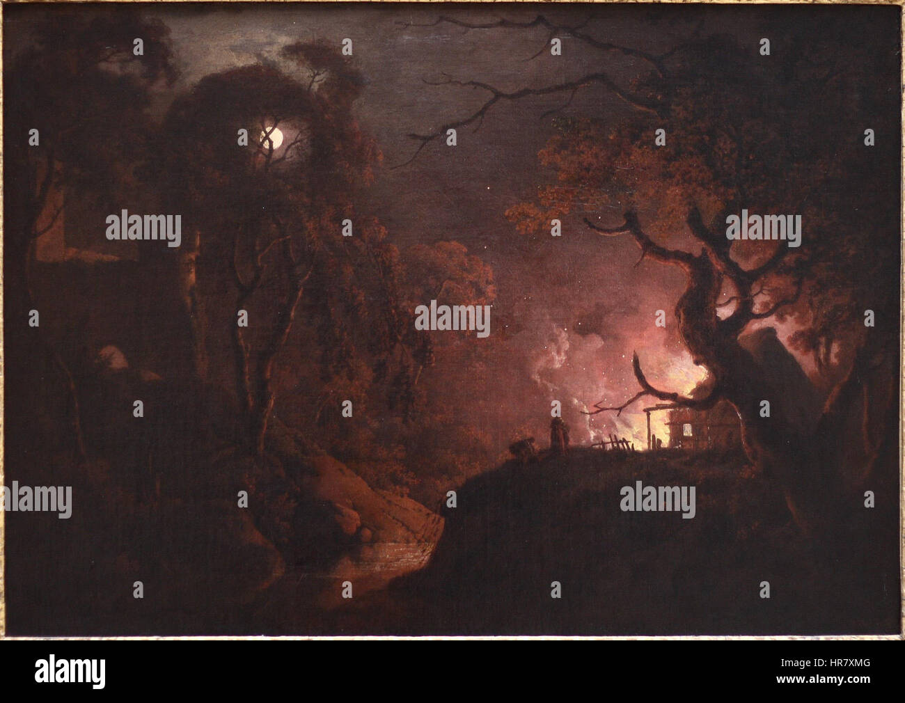 Wright di Derby, cottage sul fuoco di notte Foto Stock