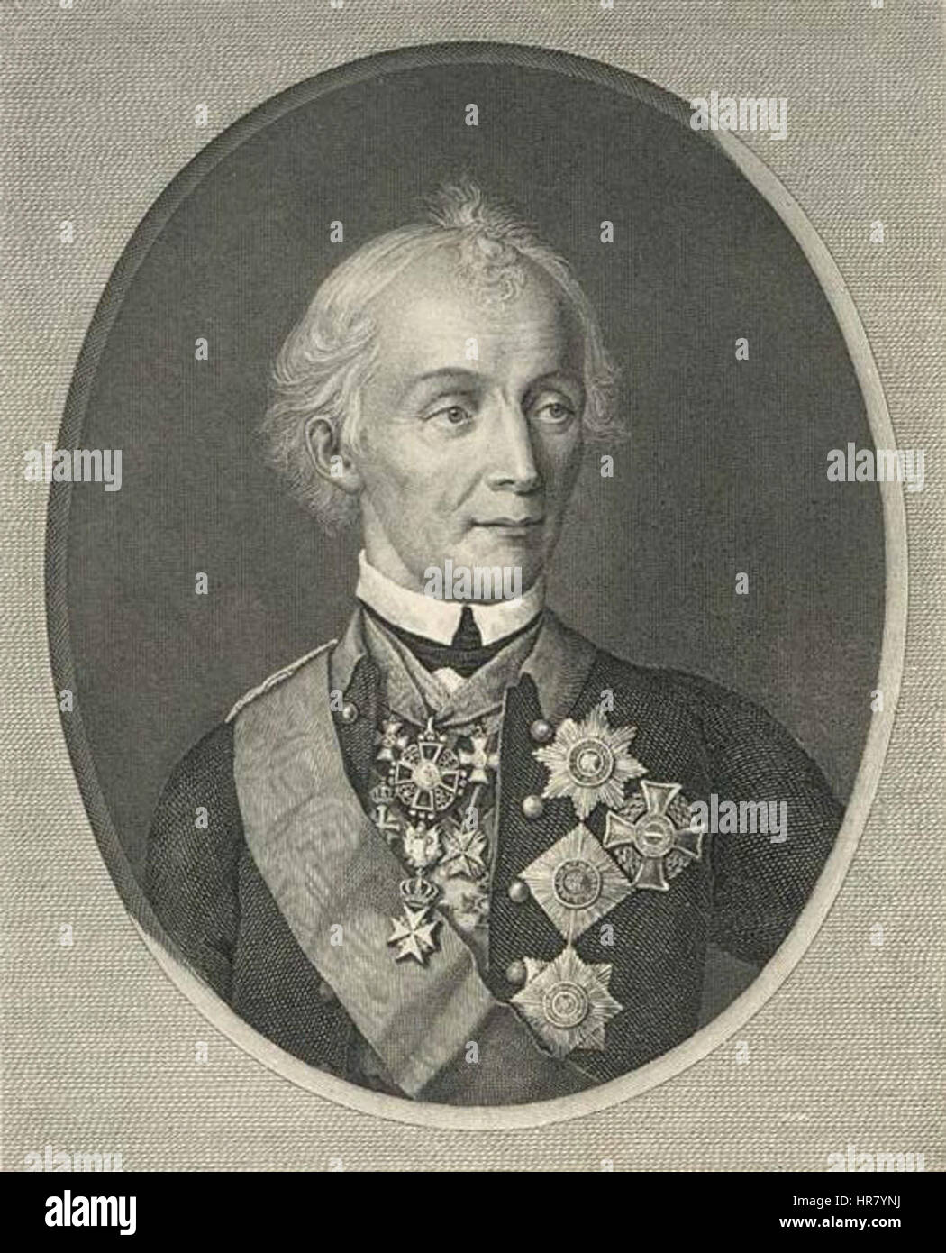 Il dipinto raffigura una scena militare di Alexander Suvorov, un generale russo, noto per le sue vittorie nel XVIII secolo, in particolare il suo ruolo durante la guerra russo-turca del 1799. Foto Stock
