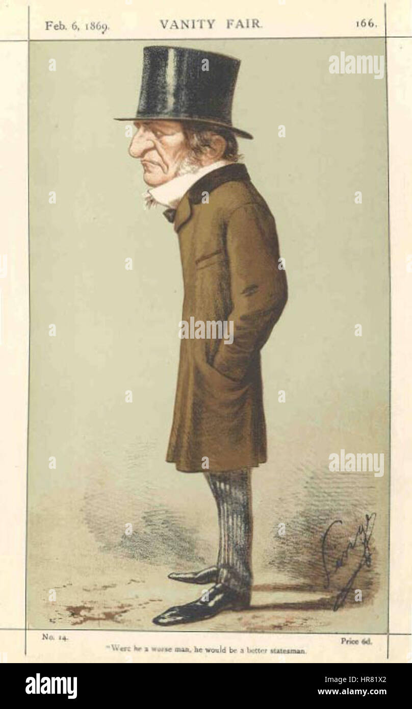 The Vanity Fair caricature of W.E. Gladstone, pubblicato il 6 febbraio 1869, presenta umoristicamente il politico britannico. Conosciuto per il suo arguzia e il commento politico, riflette lo stile satirico dell'epoca. Foto Stock