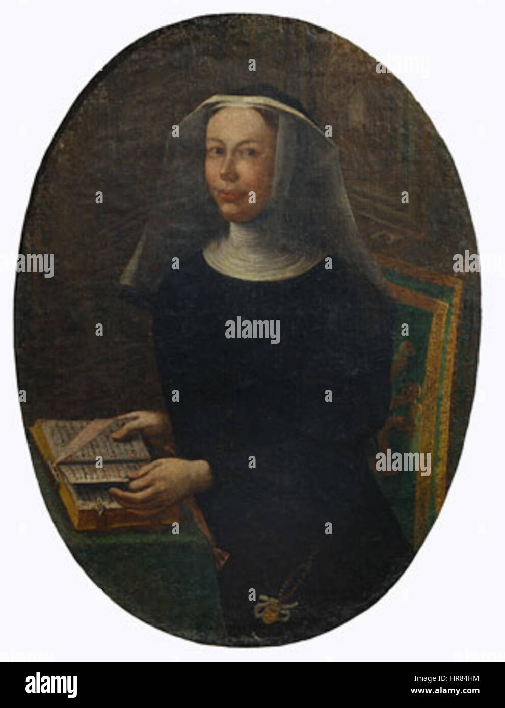 "Suora Guastallina" è un dipinto italiano che raffigura una suora dell'ordine Guastalla, che offre una rappresentazione solenne della devozione religiosa. L'opera si concentra sulla semplicità e la purezza della vita della suora, evidenziando la sua umiltà e dedizione alla fede. Foto Stock
