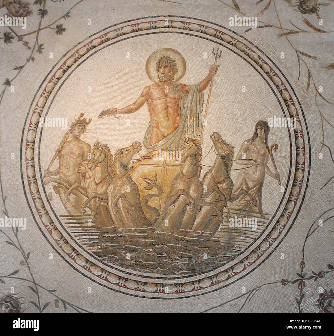 Trionfo di Neptunus nel mosaico del Bardo Museo nazionale 26 01 2014 (ritagliate) Foto Stock