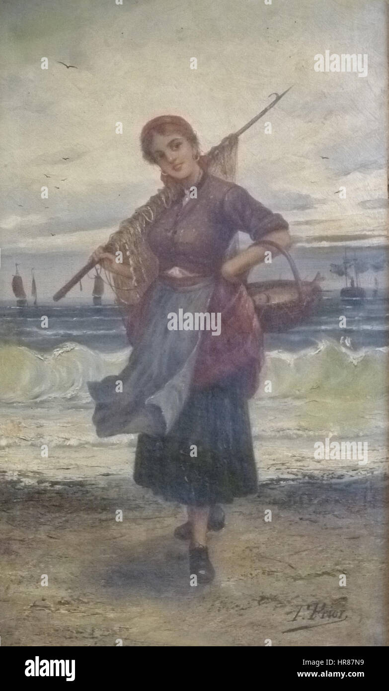 La «moglie di un pescatore» di Thomas Prior è un ritratto che raffigura una donna in abito tradizionale, forse che riflette la vita umile di una pescatrice. Il dipinto sottolinea il suo ruolo nella comunità marittima, offrendo uno sguardo sulla vita quotidiana del passato. Foto Stock