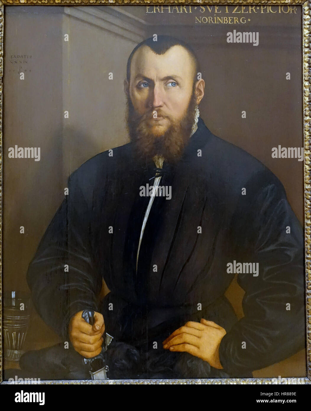 Un ritratto in legno di lino del 1544 di Erhard Schwetzer, un pittore di Norimberga, realizzato da Georg Pencz, un artista tedesco. Foto Stock