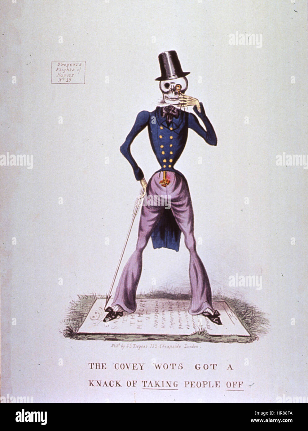 Pubblicato da G.S. Tregear, 'The Covey Wots Got A Knack of Taking People Off' presenta illustrazioni umoristiche di personaggi con caratteristiche esagerate ed espressioni vivaci. Il lavoro satirico critica le dinamiche sociali attraverso la caricatura. Foto Stock