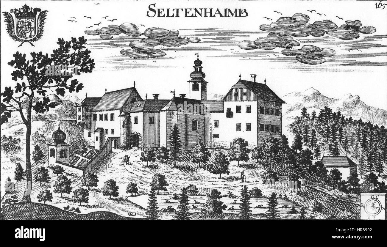 "Valvasor Seltenhaimb 1680" è un'incisione storica che rappresenta un momento significativo nella storia europea. Il pezzo mette in risalto i dettagli architettonici e le condizioni sociali dell'epoca, mostrando l'abilità dell'artista nella documentazione storica. Foto Stock