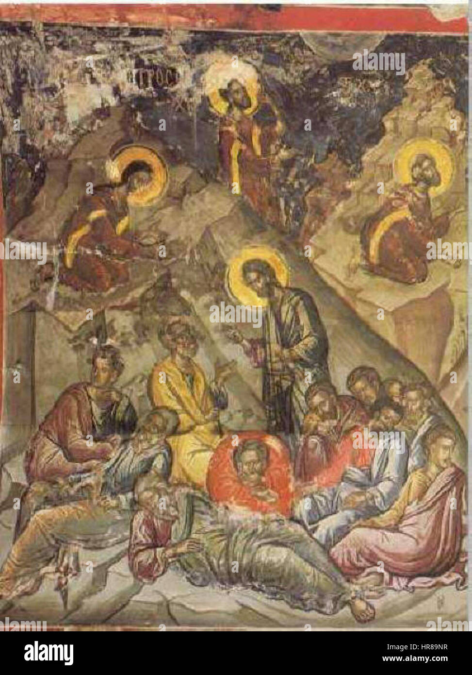 La rappresentazione di Teofane di Creta della preghiera del Signore nel Getsemani mostra Cristo che prega nel Giardino del Getsemani prima della sua crocifissione. L'icona del XVI secolo, ospitata presso il monastero di Stavronikita sul Monte Athos, cattura la profondità emotiva di questo momento cruciale della teologia cristiana. Foto Stock